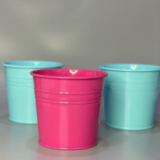 3 x Plant Pots SOCKER Pink and Light Blue Colour Indoor/Outdoors 9cm Great Cond.