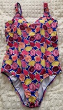 Ladies Colourful Full Piece Bathing Costume. Size 16, High Cut. No Underwire.