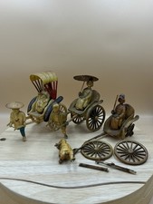 Vintage Japanese Plastic Asian Woman W/ Umbrella in RICKSHAW Figurines Job Lot