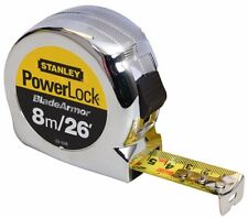 Stanley 8m 26ft Chrome Powerlock Tape Measure Mylar Coated + Belt Clip STA033526