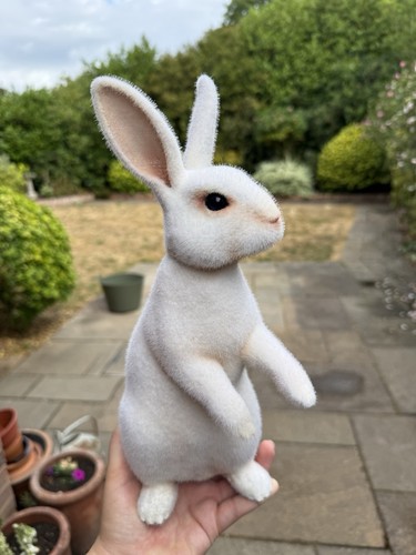 Flocked resin white rabbit - resin,