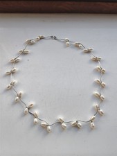 .925 STERLING SILVER PEARL Beaded Statement Necklace Genuine Pearl