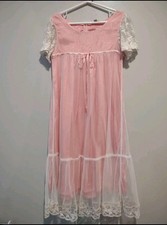 I Love Gorgeous Girl Maxi Dress Boho Lace Pink Lining Short Sleeve Sz 6-7 Cottag