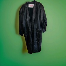 Vintage 1980's Clout Related Fashions Sz M Black Leather Longline Jacket Coat