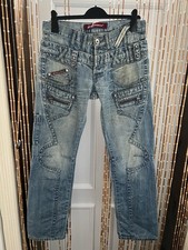 Cipo & Baxx Mens W31 L32 Blue Cotton Denim Double Belt Straight Leg Jeans 
