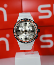 New Swiss Limited Swatch  White Blades Chrono Silicone Date Watch 42mm SUSW405