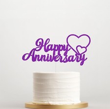 Happy Anniversary Heart Glitter Cake Topper with Hearts - Wedding Anniversary