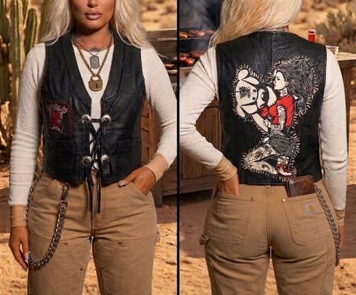 Vtg leather vest size - vtg,