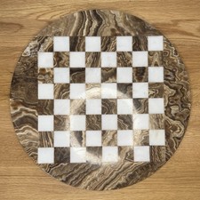 Marble Onyx Chess Board Round Circular Brown White Stone (Approx. 14”/35cm)