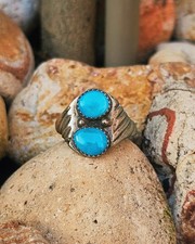 Vintage Mens Native American Turquoise Doublet Signet Style Ring Size U ½