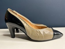 BALLY Ladies Shoes Vintage Taupe Black Leather Heeled Court UK Size 4.5  Raquel