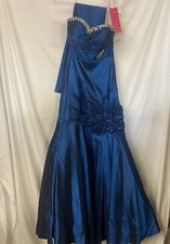 Dark Blue Prom Dress Strapless Sequin Floral Accent Corset Adjustable Back XS