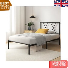 Modern 90x190 cm Metal Bed Frame with Headboard - Durable & Space-Saving Design