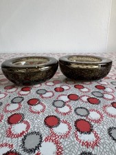 Grey brown whitefriars glass controlled bubble ashtray dish bowl x2 Twighlight 