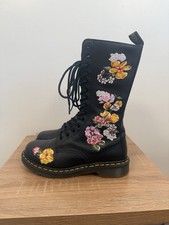 Dr Martens 1914 Vonda II Flower Floral Black Zip Boots 14 Holes Size Uk 5 Eu 38