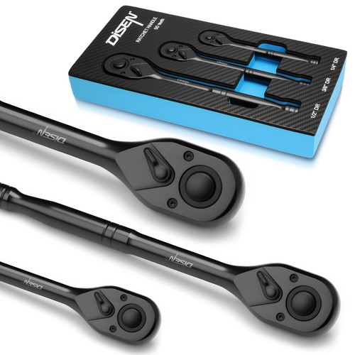 3pcs black ratchet - set, 1/2"