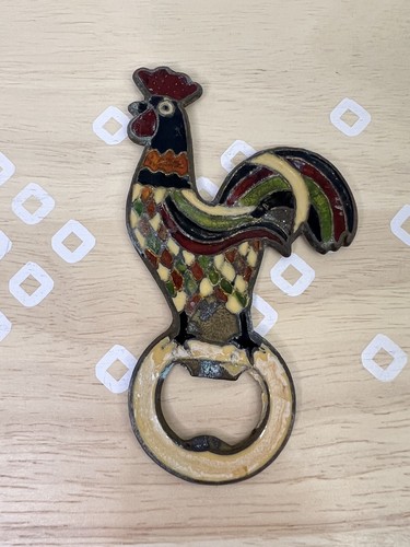Vintage bronze enamel rooster - vintage,
