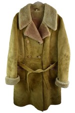 OWEN BARRY Beige Real Sheepskin Coat size 40 Womens Shearling Overcoat Casual