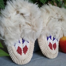 Antique Native American Fur Lined Beaded Children’s Shoes Moccasins