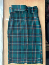 Zara Green Check Midi Skirt M