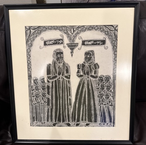 Large framed brass rubbing - framed,