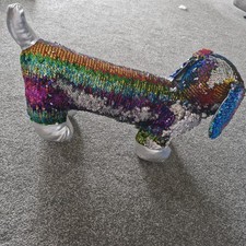  Reversible multicoloured Sequin Dachshund Sausage Dog 50cm Soft Toy