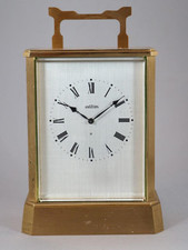 ANGELUS CARRIAGE CLOCK gilt bronze & glass case SWISS 8 DAY VINTAGE TIMEPIECE