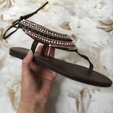 Matalan Fiore Faux Leather Brown Beaded Sandals Moroccan Boho BNWOT 4 UK Bow Tie