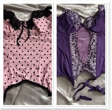 Light Pink Basque with Black Polka Dots and Purple Bustier 36D