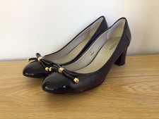 M & S Portfolio Aubergine Leather and Patent Leather Mid Heel Shoes UK 7  EU 41