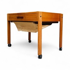 DANISH TEAK SEWING BOX CANVAS BASKET MID CENTURY RETRO C1950s