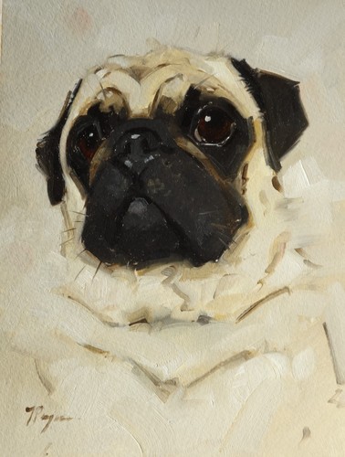 Oil painting pug dog - of,