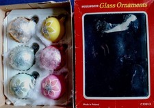 Vintage Woolworths Christmas Decorations, 6 Glass Baubles in Original Box.