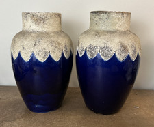 Pair of Antique Thomas Forester Sanded Majolica & Cobalt Blue Vases, 28cm Tall