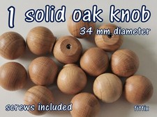 1x Wooden Knob Handle Kitchen Door Drawer  Solid Oak Wood 34 mm Diameter Round
