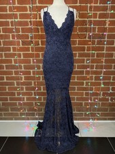 Goddiva Navy Lace Mermaid Maxi