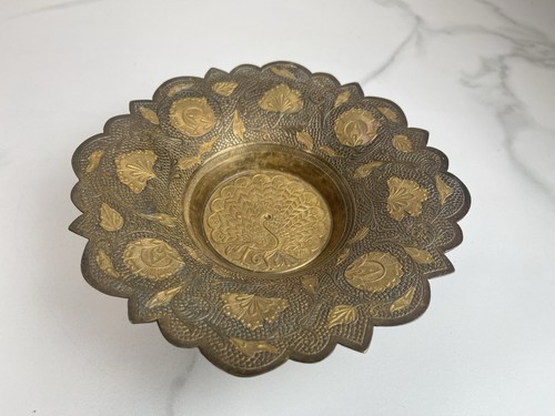 Vintage brass peacock trinket - vintage,