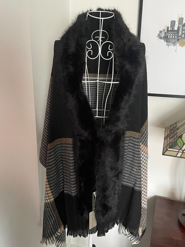 Women black shawl wrap with - shawl/wrap,