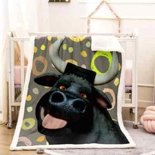 Big Black Bull With Tongue 3D Warm Plush Fleece Blanket Picnic Sofa Couch