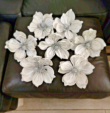 Christmas picks white flowers magnolia on metal pegs x 7