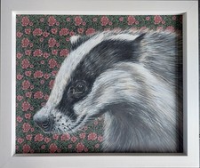 Original wildlife Badger picture painting William Morris art Nouveau fabric 