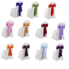 1 25 50 100 Satin Sashes Chair Cover Bow Sash WIDER FULLER BOWS Wedding Party