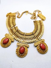 Zara Gold Tone Tribal Boho necklace with Oval Cabochons