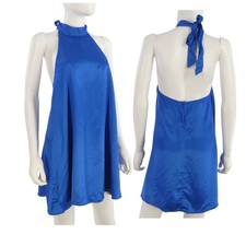 Zara Dress Backless Mini Satin Cobalt Blue Going Out Party size XS Halter Neck