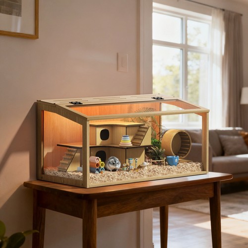 Large wooden hamster cage with - wooden,