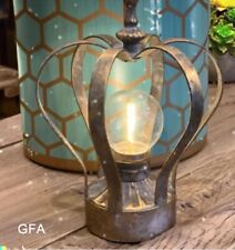 Vintage Industrial Aged Gold Rustic Metal Crown LED Lamp Light