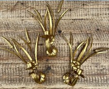 THREE 3 FRENCH  TOLEWARE wall candle sconces GOLD WHEAT & LEAF 