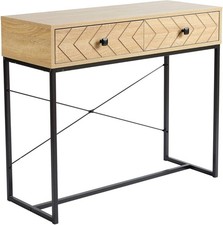 Modern Console Table with Drawers Oak Effect Hallway Storage Desk