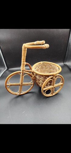 Vtg wicker bamboo tricycle - vtg,