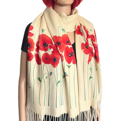 Poppy scarf red - scarf,, cream